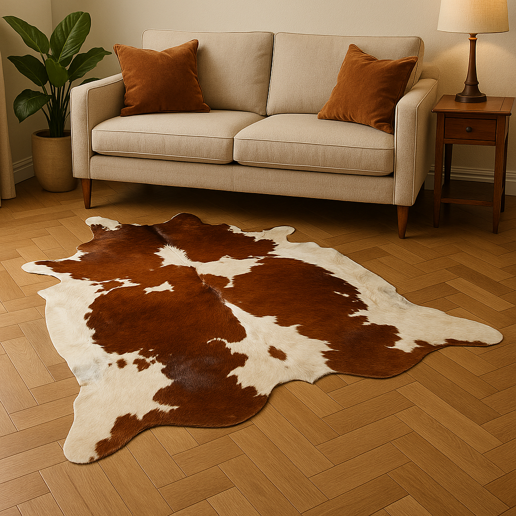 Brown & White Cowhide Rug – Premium Natural Leather (25–30 sq. ft.) by Qadam
