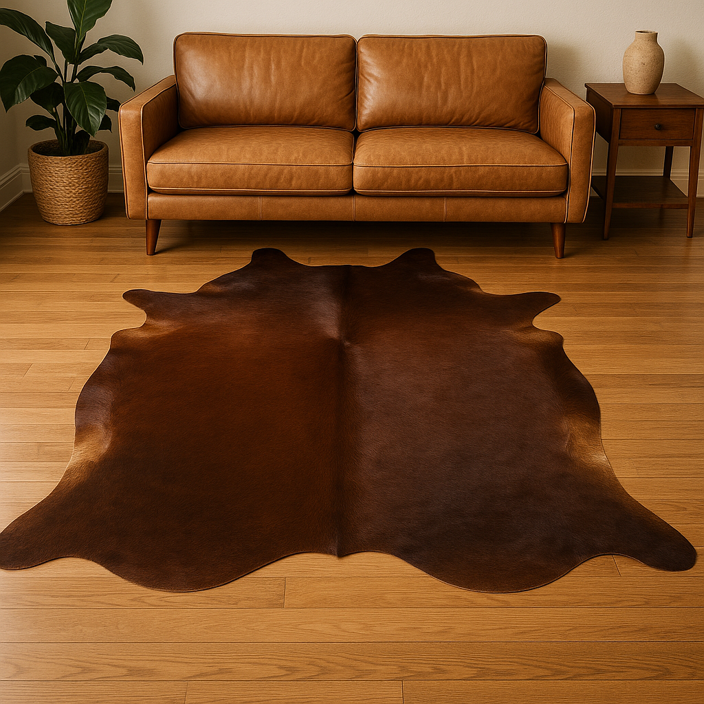 Brown Plain Cowhide Rug – Natural Leather Minimalist Style (25–30 sq. ft.)