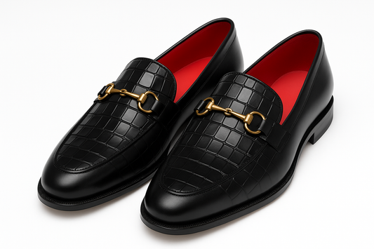 Qadam Dante Crocodile-Textured Leather Loafers