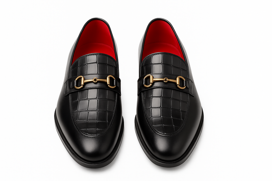Qadam Dante Crocodile-Textured Leather Loafers