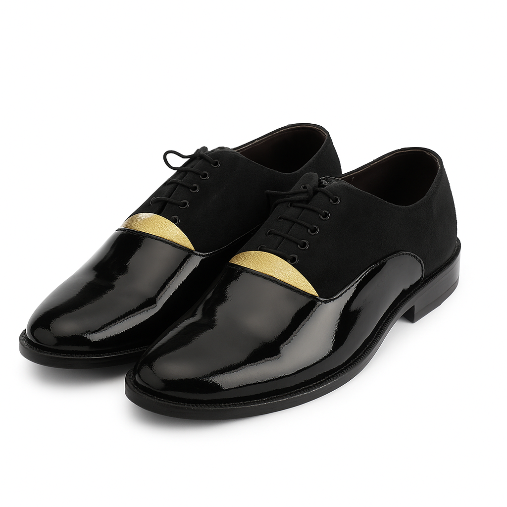 Qadam Marco Suede & Patent Leather Lace-Up Shoes