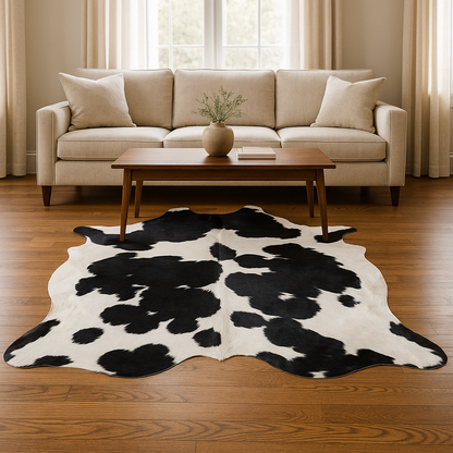 White & Black Cowhide Rug – Genuine Hair-On Leather (25–30 sq. ft.) by Qadam
