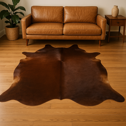 Brown Plain Cowhide Rug – Natural Leather Minimalist Style (25–30 sq. ft.)