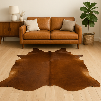 Brown Plain Cowhide Rug – Natural Leather Minimalist Style (25–30 sq. ft.)