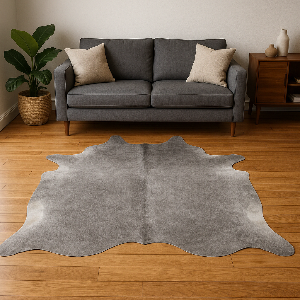 Grey Plain Cowhide Rug – Soft Natural Leather (25–30 sq. ft.) by Qadam
