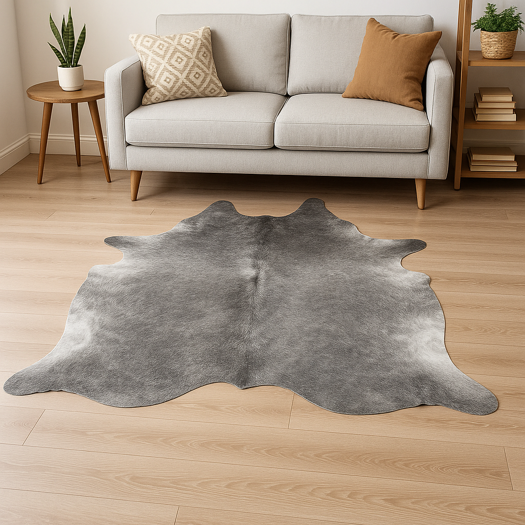 Grey Plain Cowhide Rug – Soft Natural Leather (25–30 sq. ft.) by Qadam