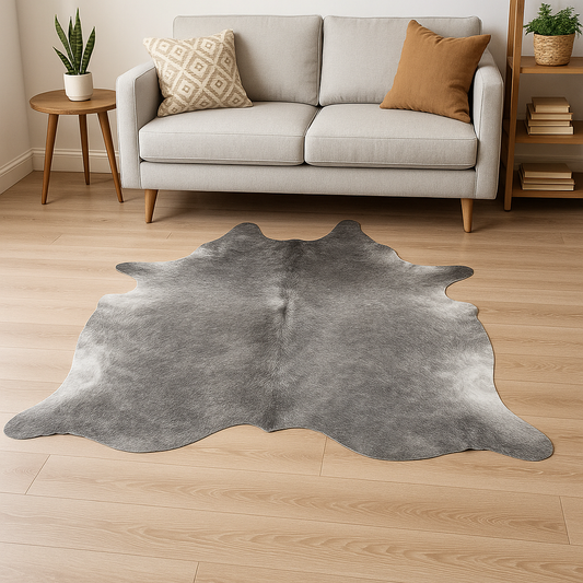 Grey Plain Cowhide Rug – Soft Natural Leather (25–30 sq. ft.) by Qadam