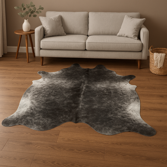 Grey & White Cowhide Rug – Natural Hair-On Leather (25–30 sq. ft.) by Qadam